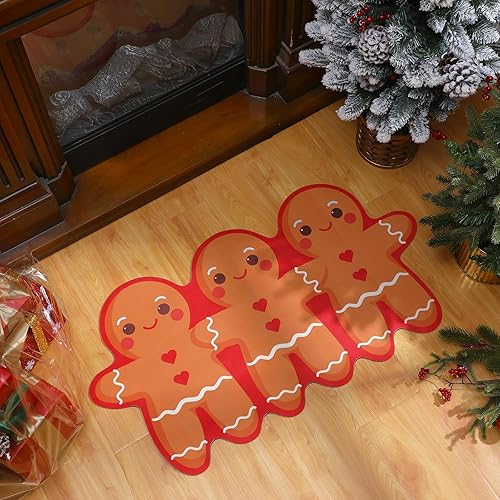 Miniatura 2 de Tapete de Navidad con diseño de hombre de jengibre, tapete de bienvenida para baño, 17.3 x 31.5 pulgadas, tapete decorativo de Navidad,