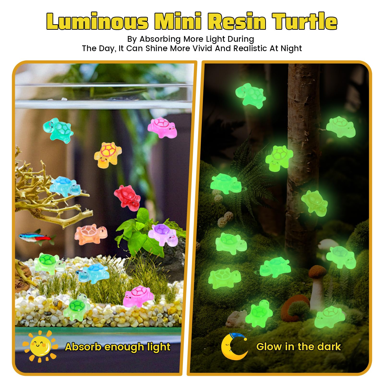 300 Pack Luminous Mini Resin Turtles - Glow In The Dark Sea Turtle Figurines For Crafts