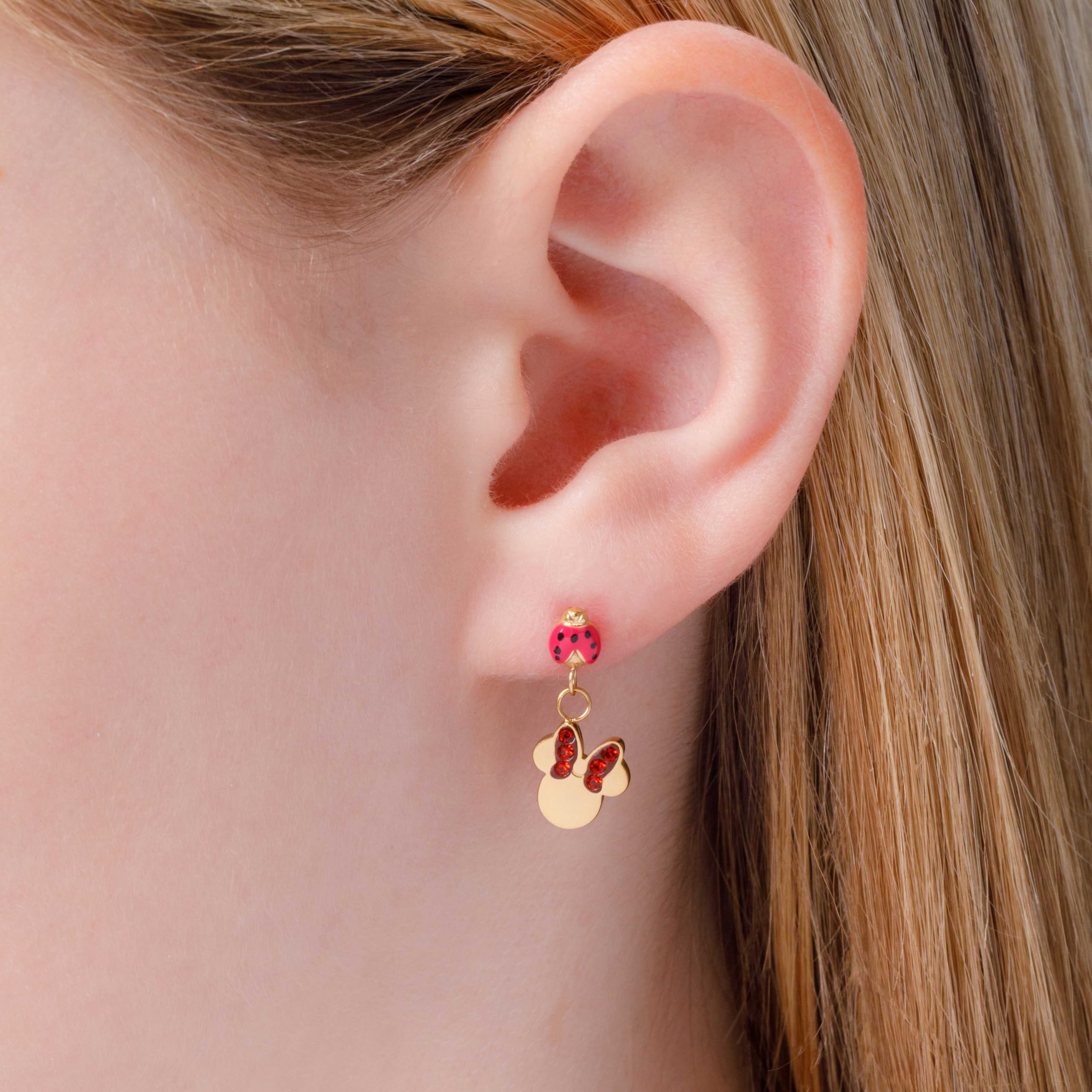 Orecchini Disney Minnie con Coccinella, realizzati in Acciaio Inossidabile con Zirconi per Eagazze, Gioielli Disney