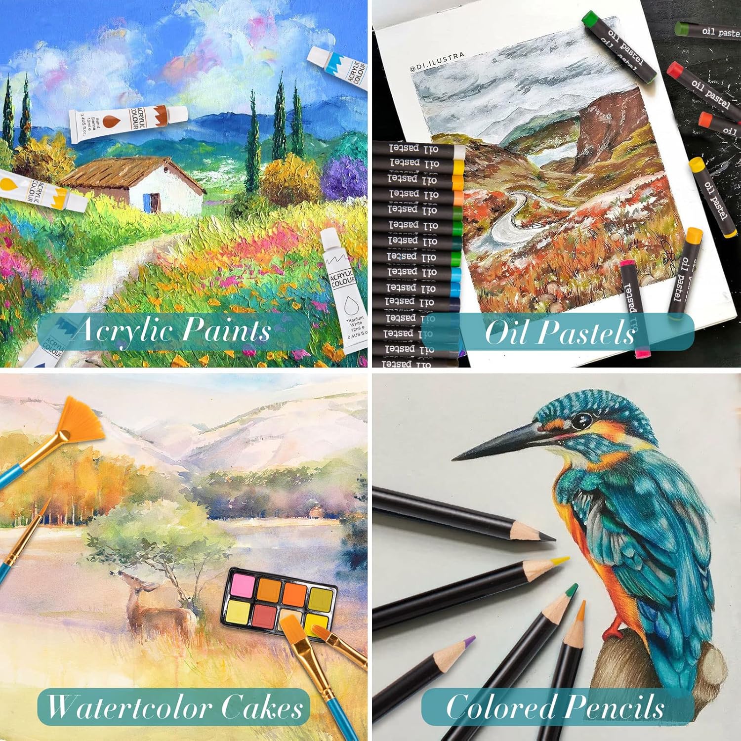 Art Supplies, 130 Pieces Wooden Art Set with 2 Drawing Pad, Portable Art Case Painting Kit Includes Colored Pencils, Watercolor Paint, Acrylic Paint, Creative Gift for Kids, Adults, Teens Girls Boys : Arts, Crafts & Sewing