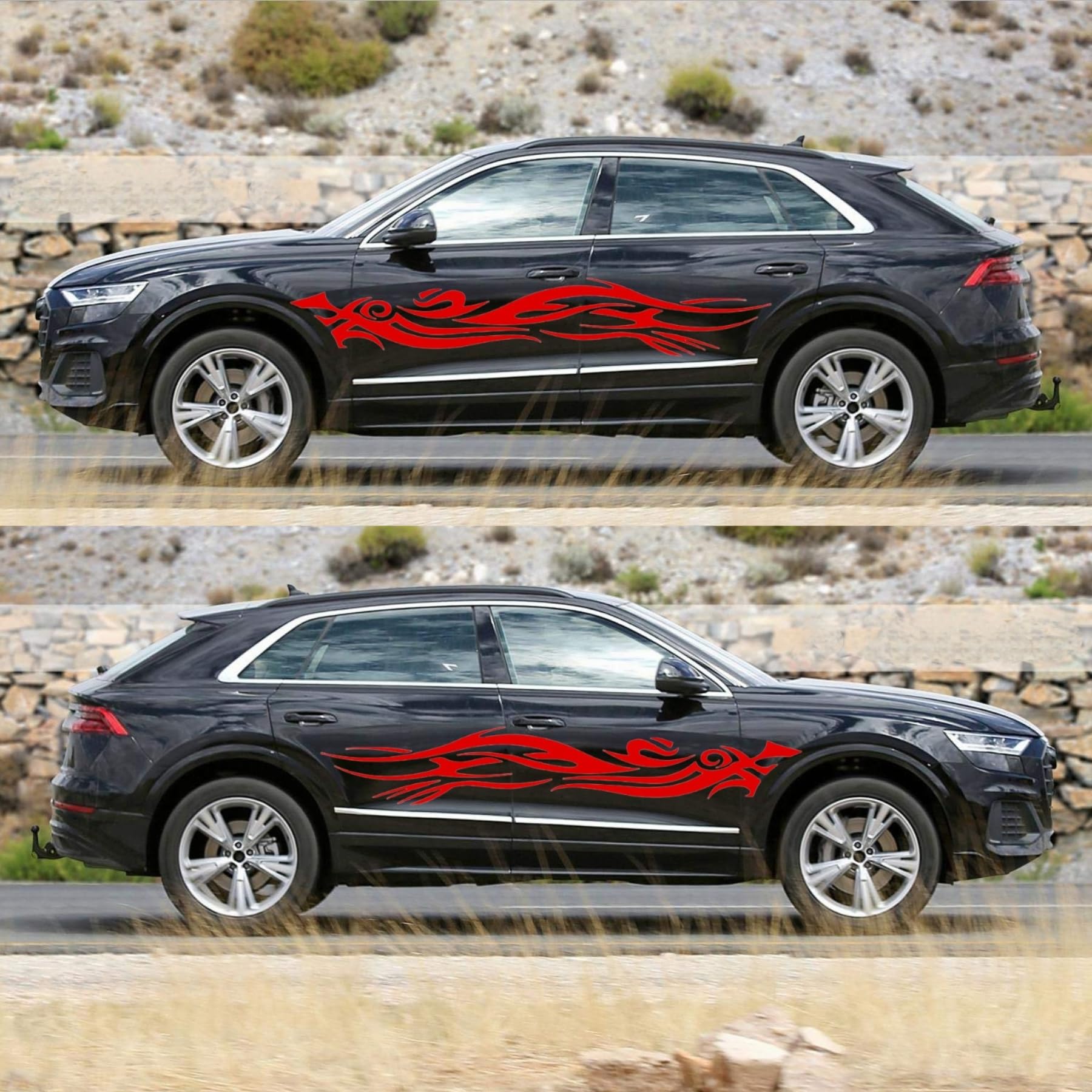 2 Pezzi Auto Adesivi Laterali, Fiamma Corsa Sportiva Strisce in Vinile Auto Adesivi Decorativi della Vita, per Automobile/Camion/SUV(Rosso)