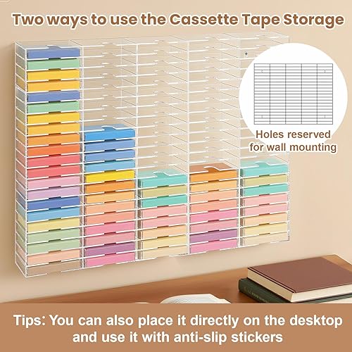 Miniatura 4 de 100 ranuras de acrílico transparente para almacenamiento de cinta de casete fácil clasificación y organización de cintas de casete, almohadillas de