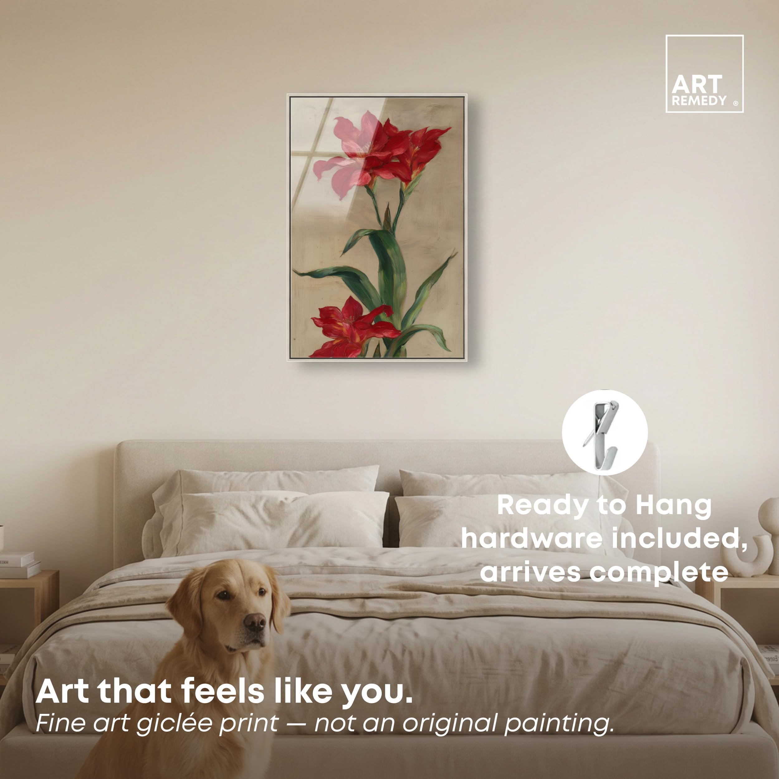 Art Remedy Antique Red II Gerahmter Acryldruck, Vintage-Blumenkunst, silberfarbener Rahmen, 50,8 x 76,2 cm