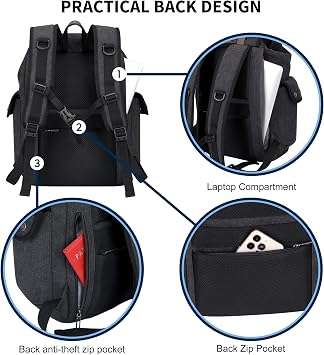 WITZMAN Canvas Backpack for Men Vintage Rucksack Fits 15.6 inch Laptop