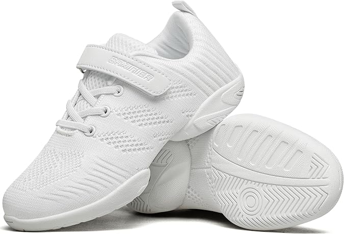 BAXINIER Girls White Cheerleading Dance Shoes | Breathable Youth Cheer Competition Sneakers Athletic Training Tennis Shoes