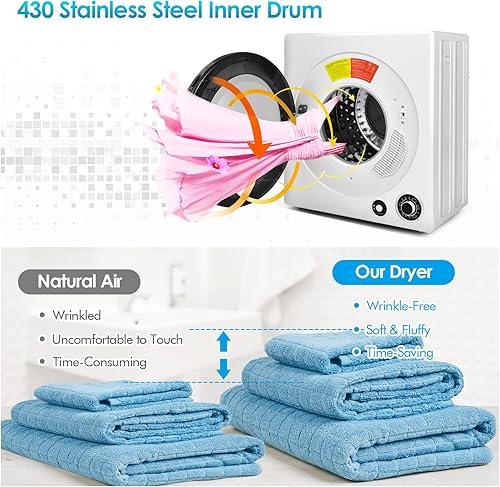 Miniatura 3 de PETSITE Secadora de ropa compacta, secadora de ropa eléctrica portátil con tambor de acero inoxidable y tubo de escape, capacidad de 13.2 libras, 5