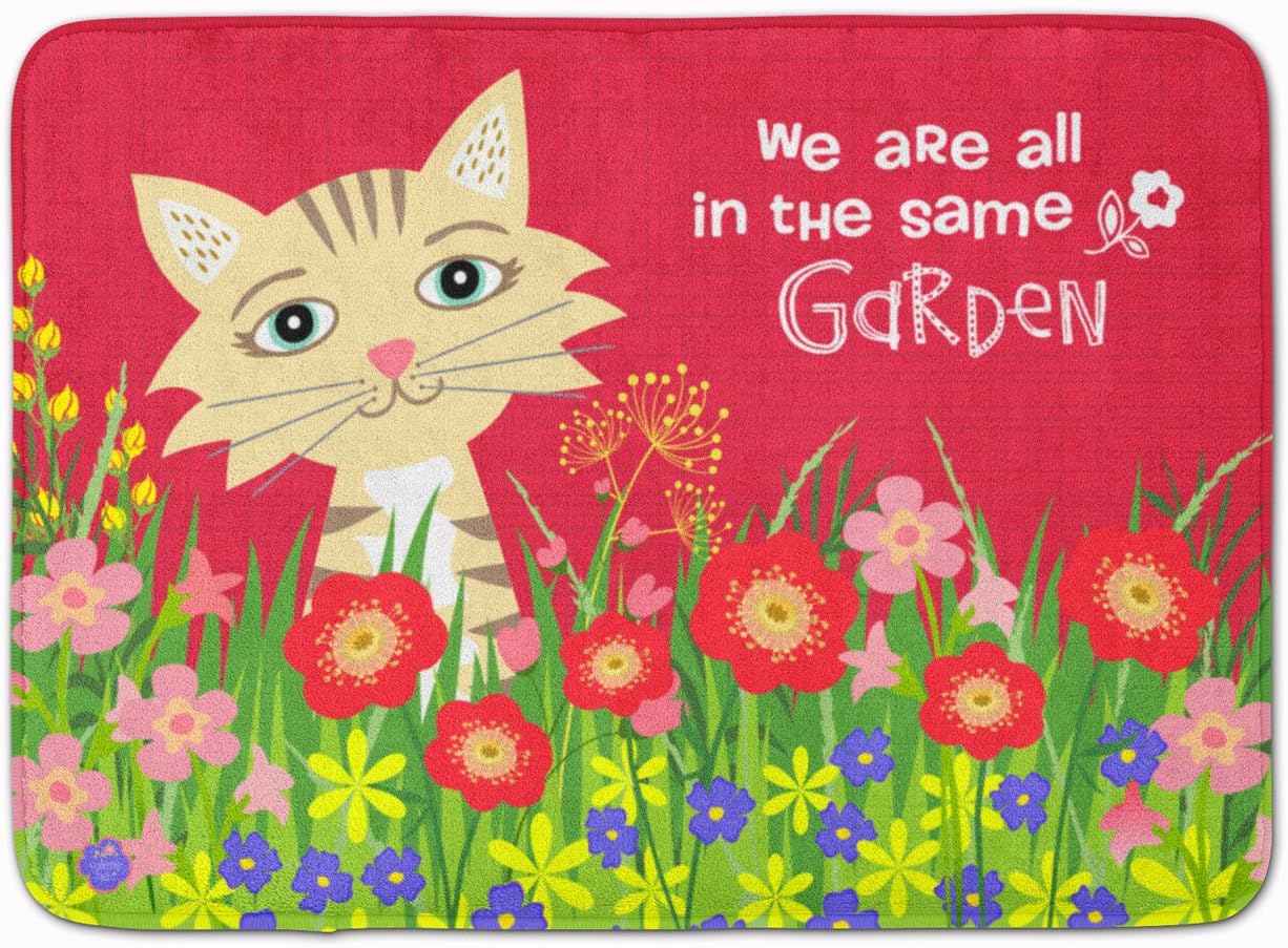 Caroline's Treasures VHA3009RUG Garden Cat Machine Washable Memory Foam Mat, Bathroom Rug, Non-Slip Bath Mat, Durable Thick Washable Rugs for Kitchen, Bathroom Quick Dry, Decorative Artwork,