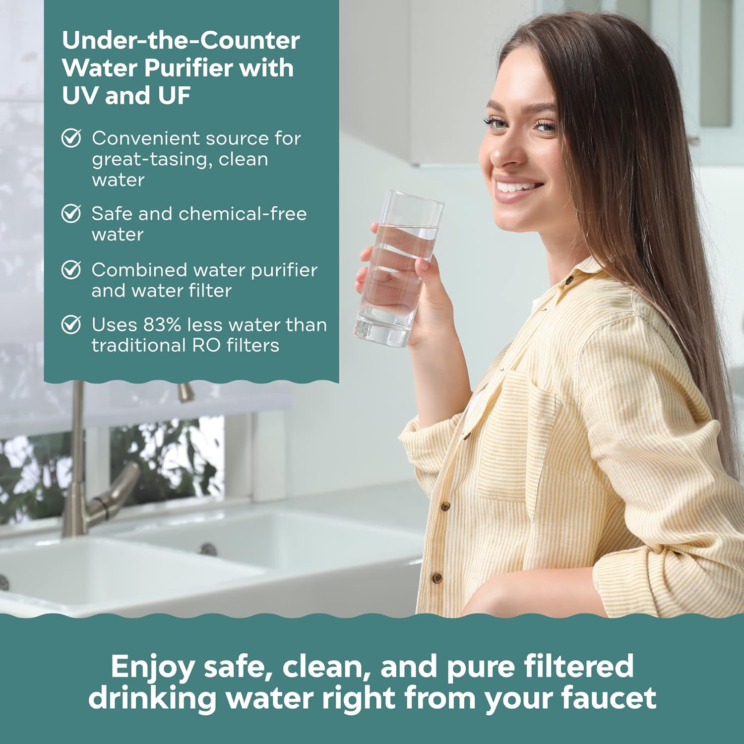 AMI Sola Pure, Under-The-Counter UV Water Purifier, Water Filter for Sink with UV and UF
