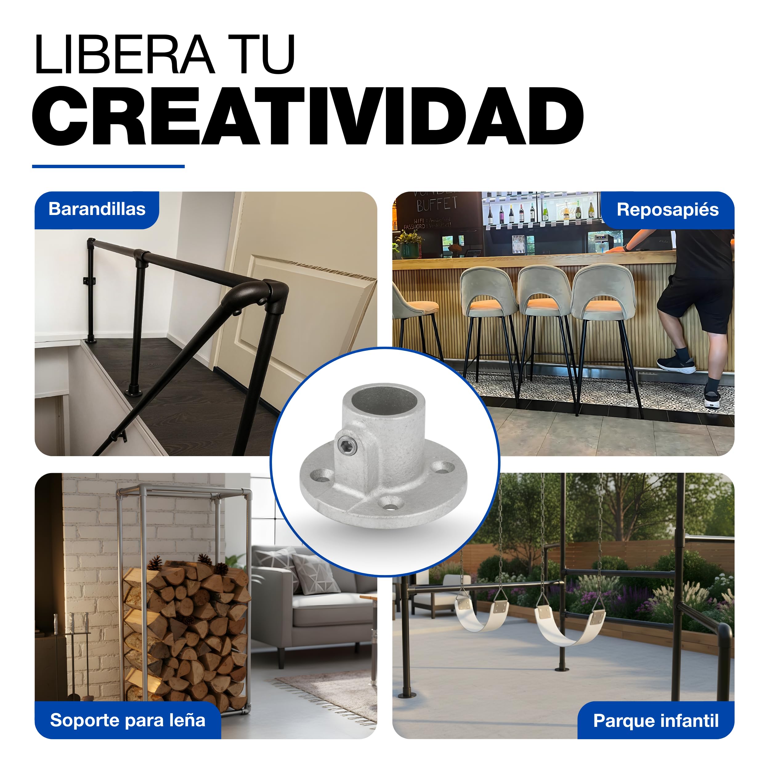 GeZu Impex Abrazadera de Tubo con Placa de Brida Ø 27mm Galvanizada en Caliente Plata Soporte de Base para Barandilla