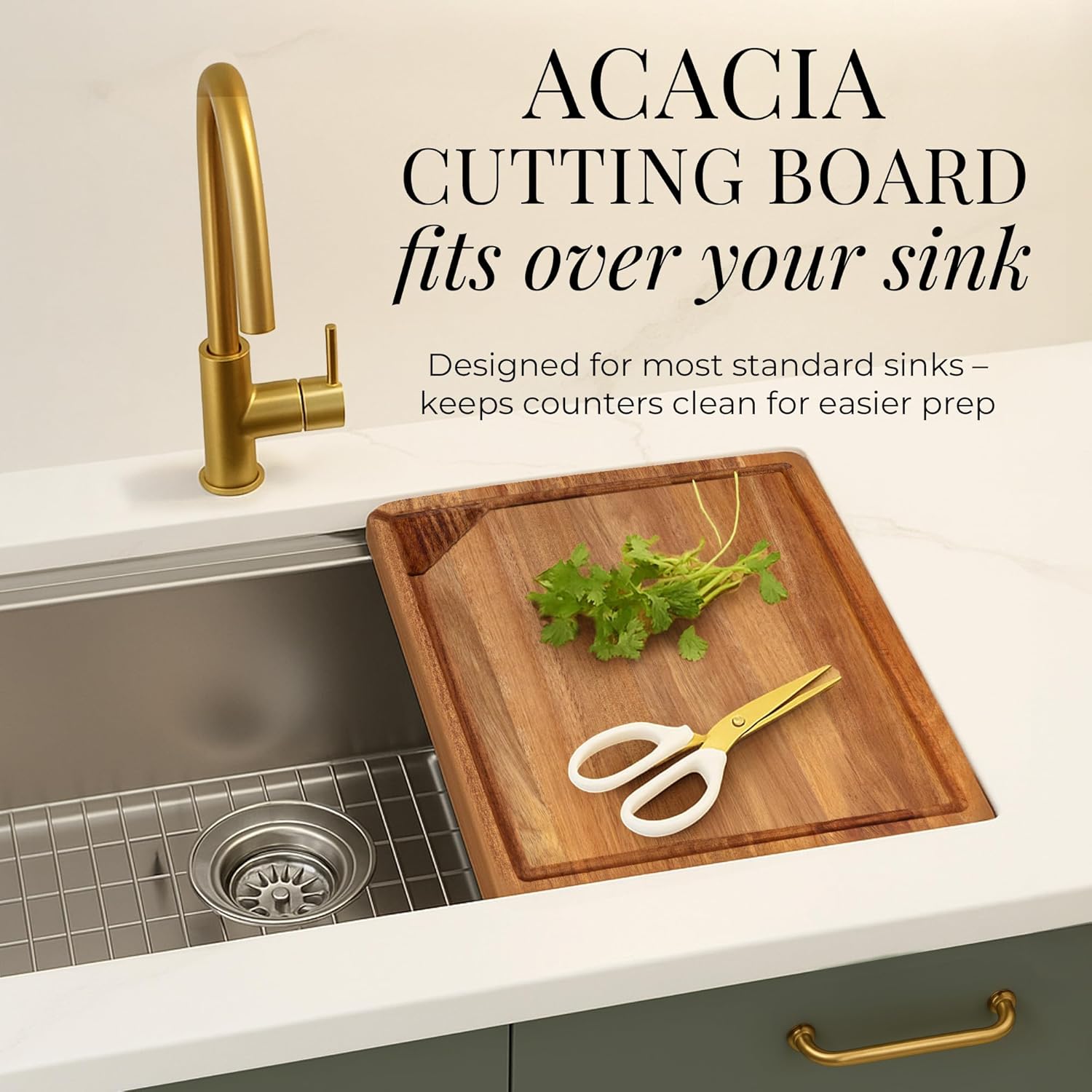 Acacia Wood Cutting Board Set with Holder – 4 Piece Wooden Cutting Board Set with Stand – Reversible Charcuterie Tray with Juice Grooves and Silver Handles – Stylish Kitchen Gift