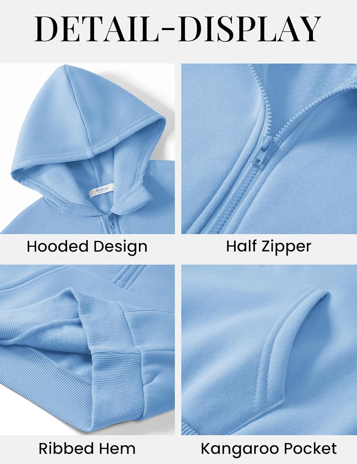 Arshiner Boy's Hooded Sweatshirts Long Sleeve Hoodies Kids Quarter Zip Pullover with Kangaroo Pocket 5-14Y - Image 6