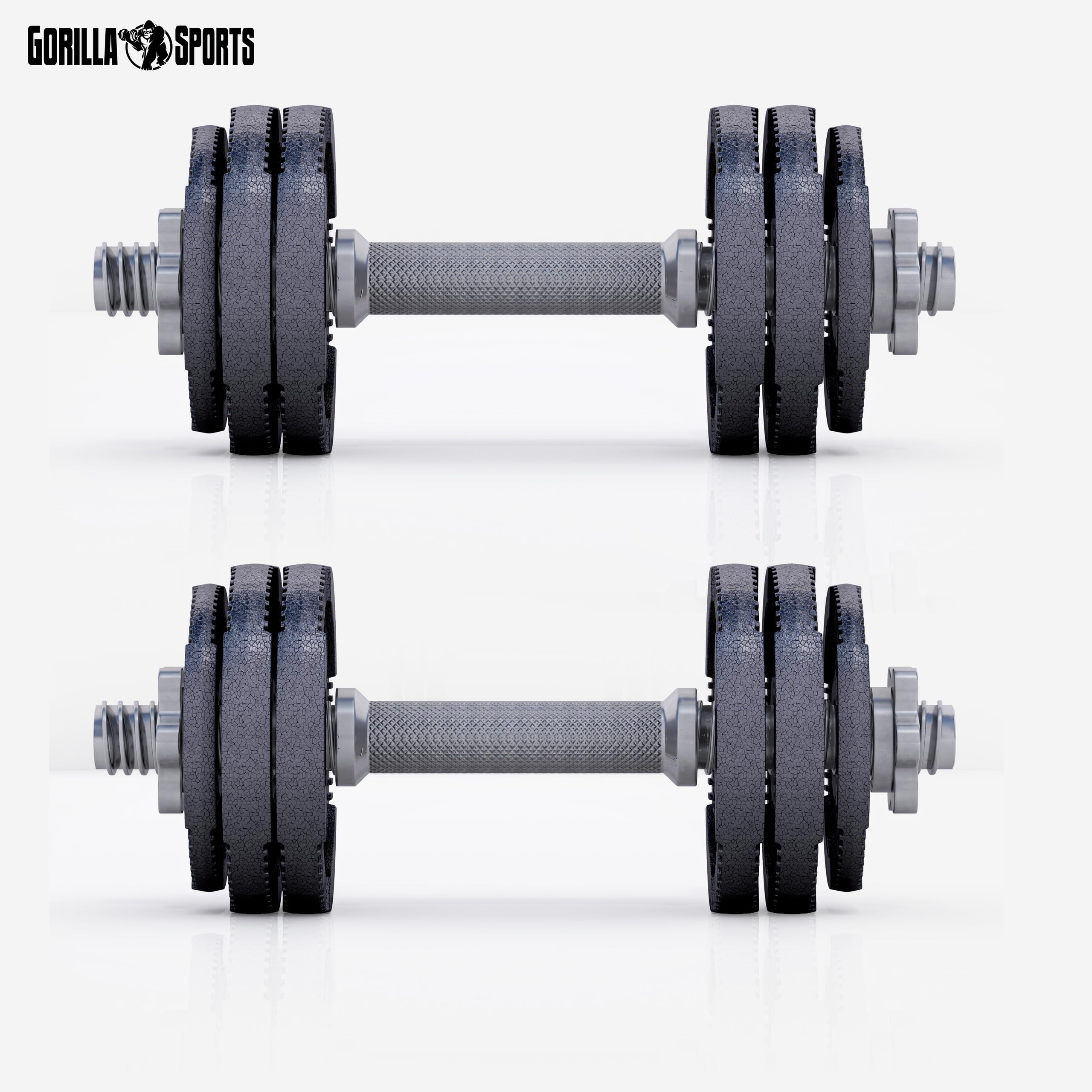GORILLA SPORTS® Kurzhanteln 30 kg, 2er Set, 12 Gusseisen-Hantelscheiben | Mit 2 Kurzhantelstangen, 4 Sternverschlüssen und gerändeltem, rutschfestem Griff; 30 mm, Hantelset, Kurzhantelset