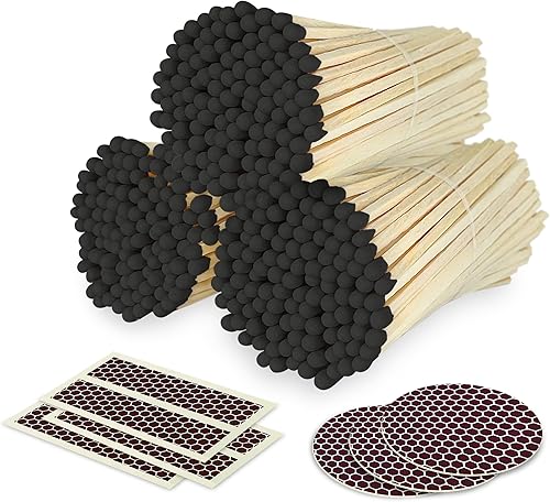 Cerillas negras de 4 pulgadas + calcomanías de golpeador incluidas  300 coincidencias decorativas de seguridad de punta negra  Cerillas largas de