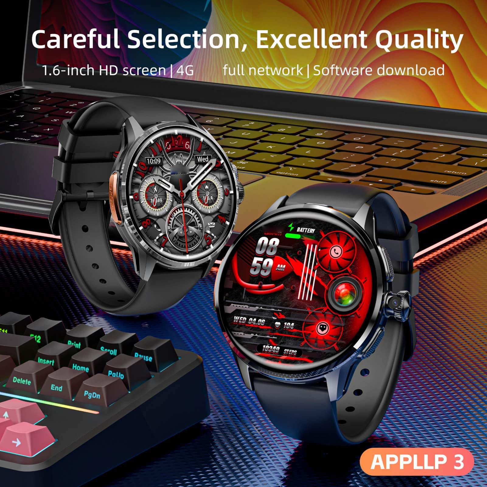 Jectse Smart Watch 4G LTE Smartwatch Cellulare 4G con Display HD da 1,6'' Fotocamera Rotante Batteria a Lunga Durata Modalità Multi Sport Chiamate SIM NFC per Uomo Donna (BLACK)