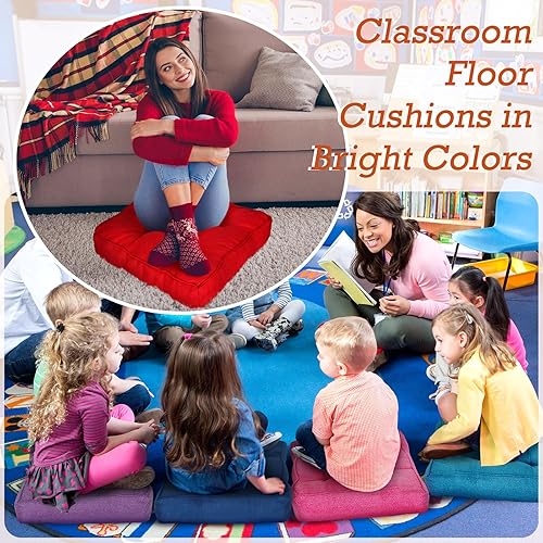 Miniatura 7 de Thyle 10 cojines de suelo de meditación a granel para meditación, cojines cuadrados para aula, 15.8 x 15.8 pulgadas, cojines flexibles de tatami
