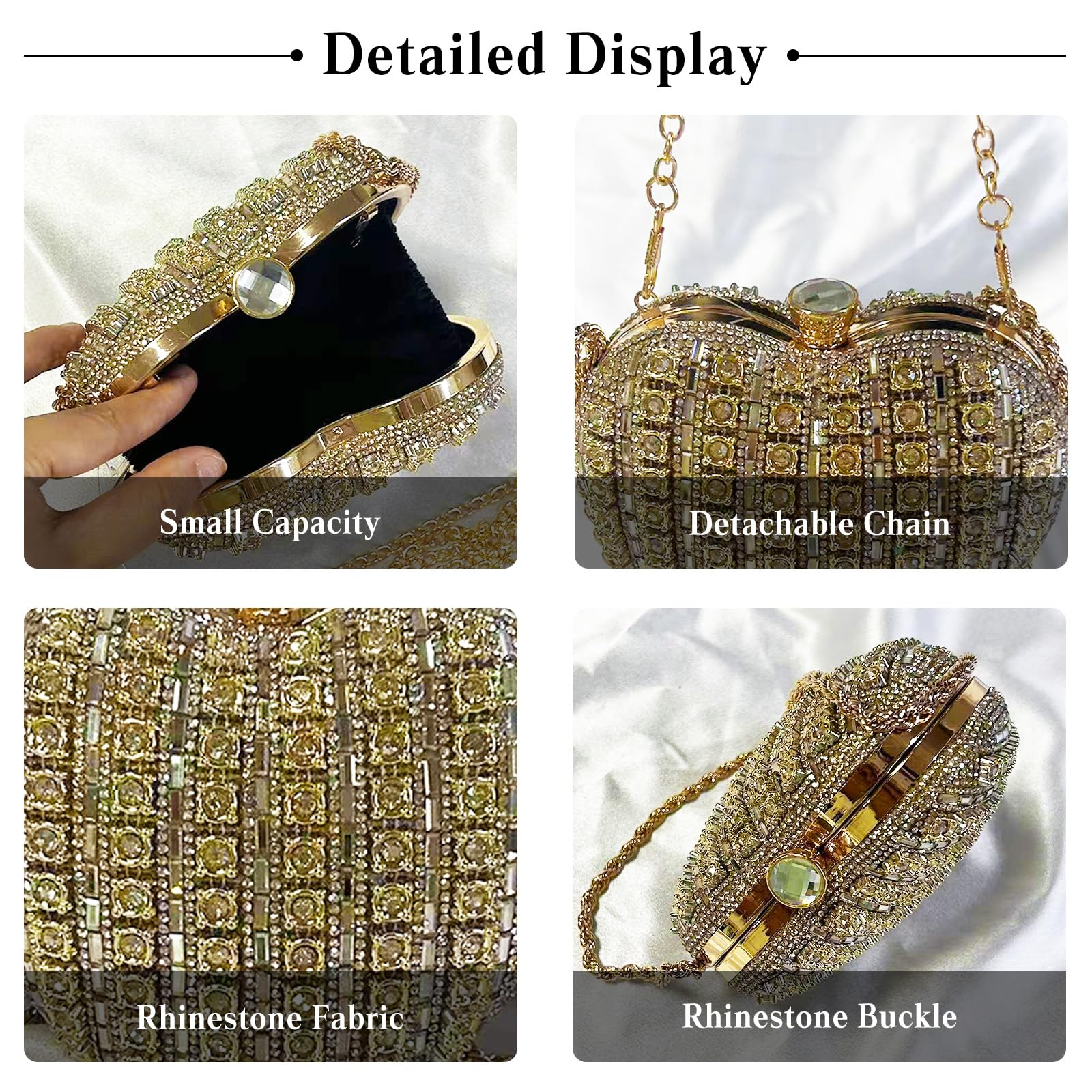 Borsetta da Sera da Donna Clutch in Cristallo a Forma di Cuore Strass Borsa a Mano Pochette Piccolo con Catena Elegante Borsa a Tracolla a Spalla per Ballo Cerimonia Cocktail Festa