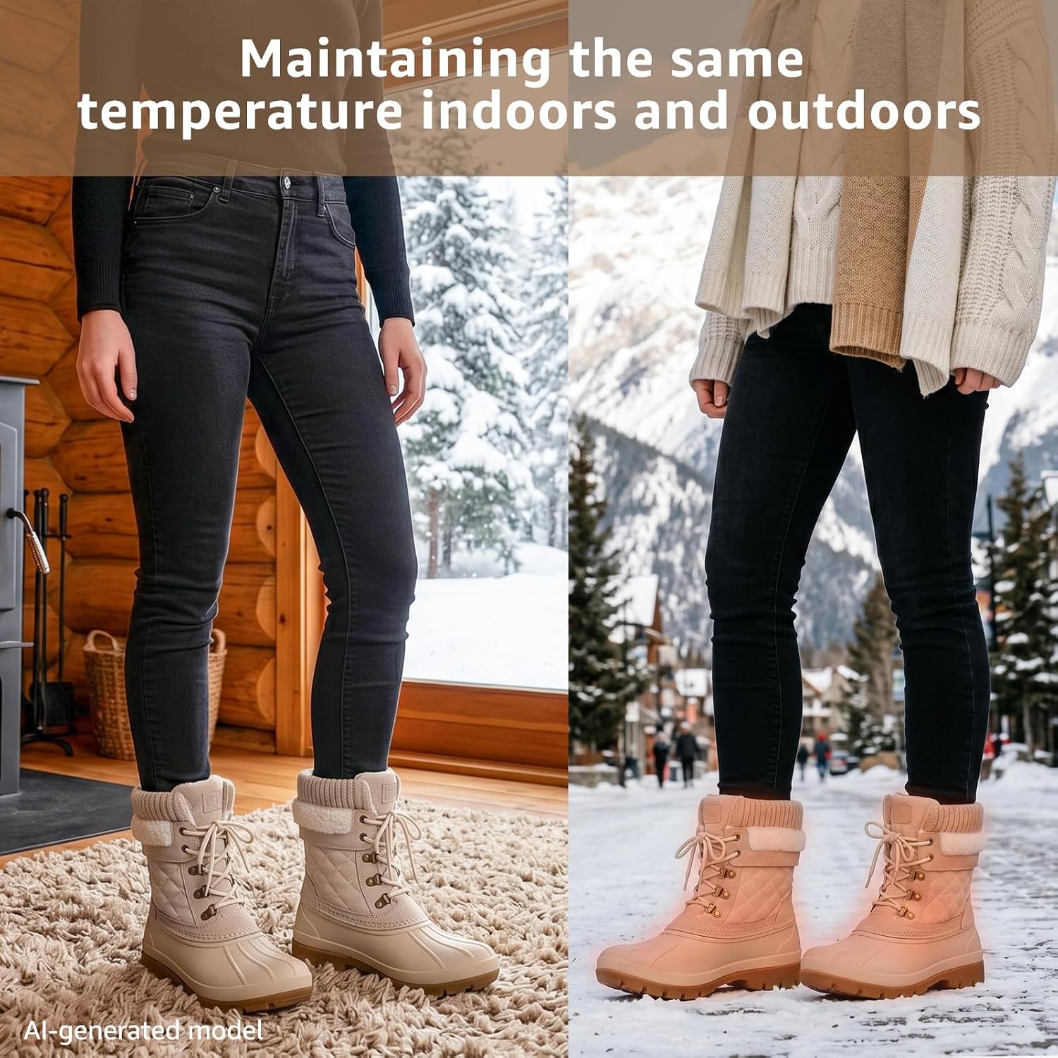STQ Women's Duck Boots Waterproof Winter Snow Boot | Waterproof TPR shell, Warm fleece lining, lace-up closure, deep lug non-slip rubber sole, mid-calf height, fits thick socks