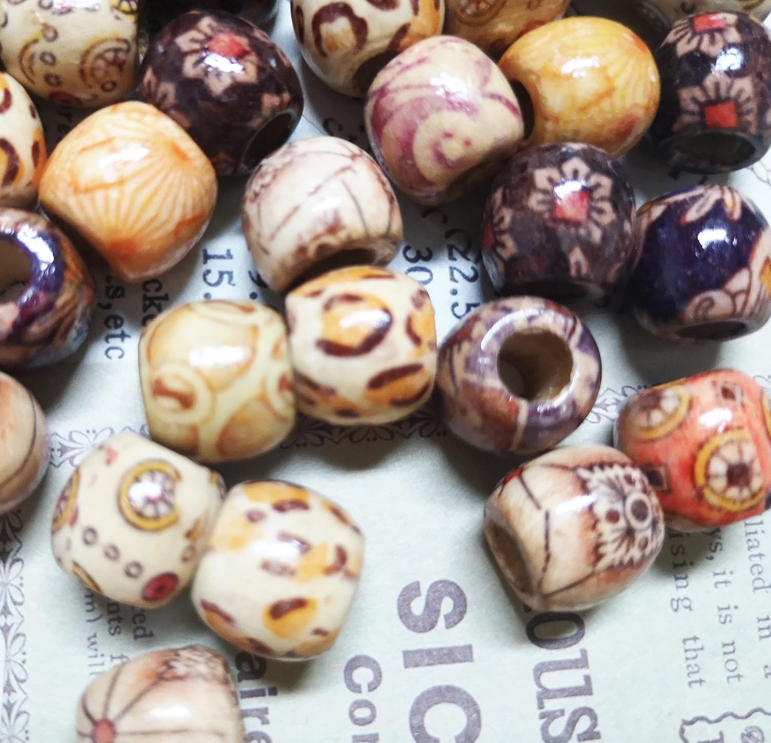 300pcs Mixed Painted Barrel Wood Spacer Beads, BetterJonny 12mm Round Printed Pattern Drum Wood Loose Beads for DIY Making Bracelet Necklace Jewelry Hair Craft Project - Image 4