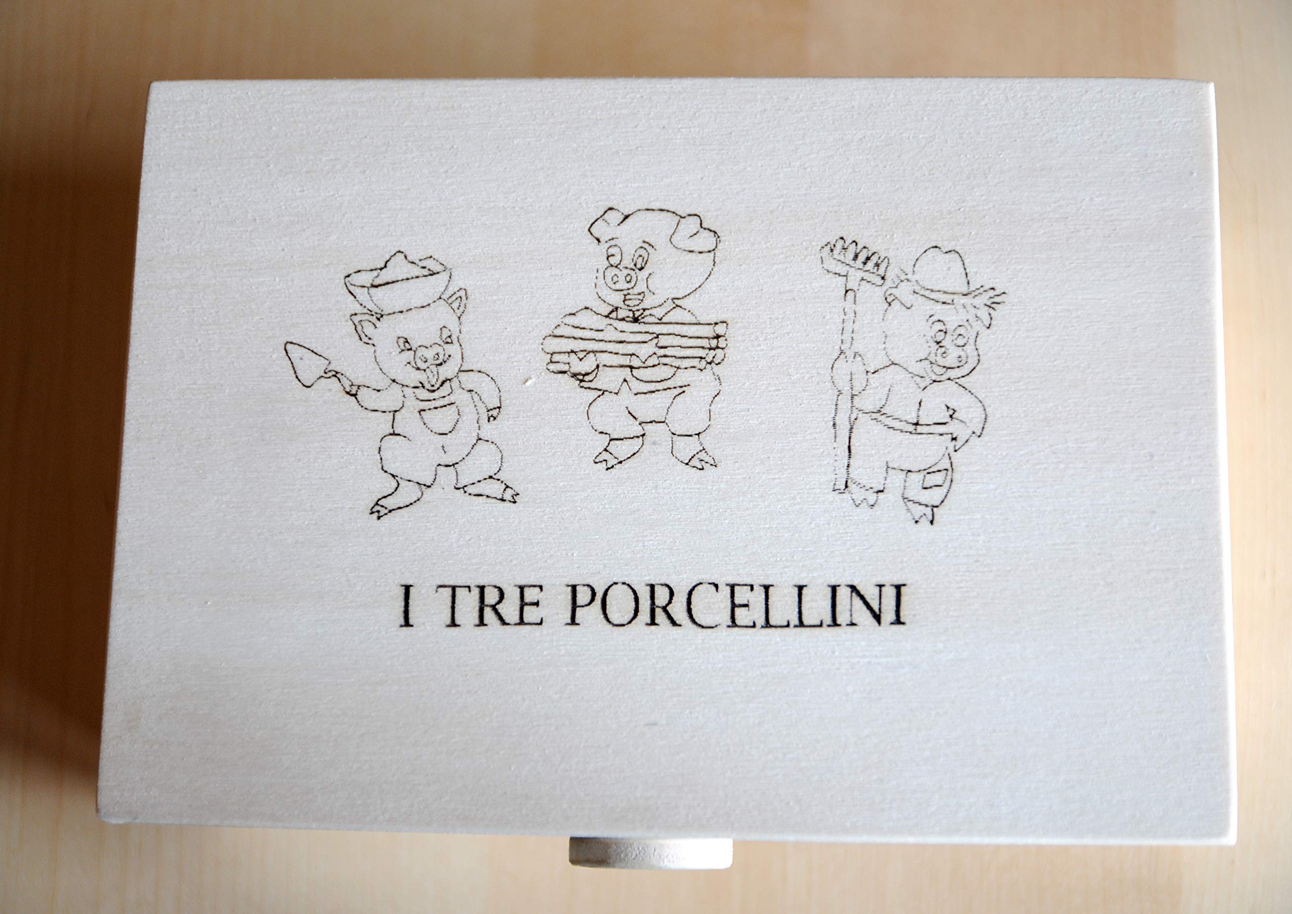 Teatrino in Legno fatto a Mano, Gioco Portatile per Bambini. Kamishibai. Teatro Giapponese delle Ombre + Scatola con Personaggi, Marionette in Legno "Favola I Tre Porcellini".