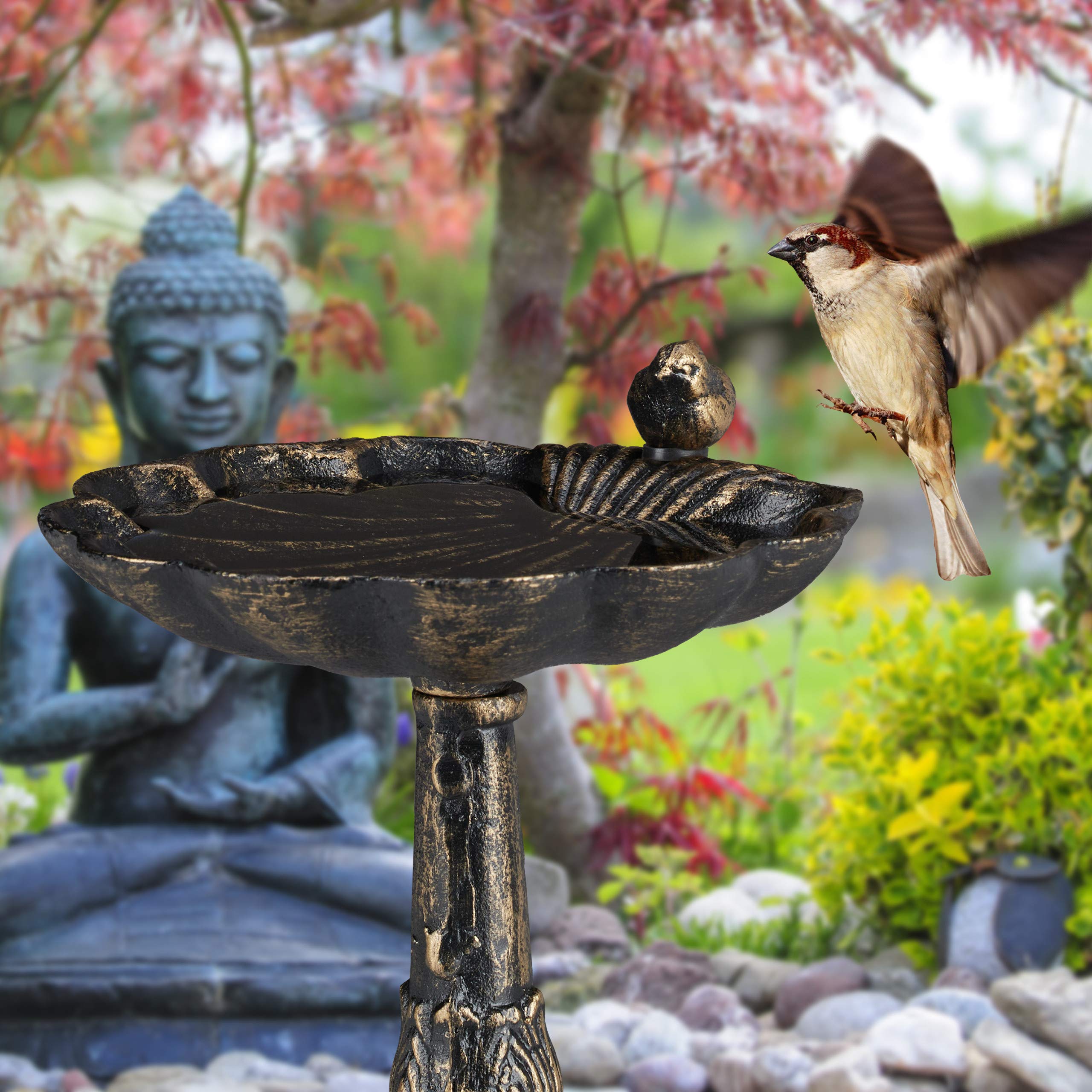 Relaxdays vogelbadje gietijzer, op voet, tuin en terras, retro, 74,5 cm hoog, waterschaal vogels, vogelbad retro, wit