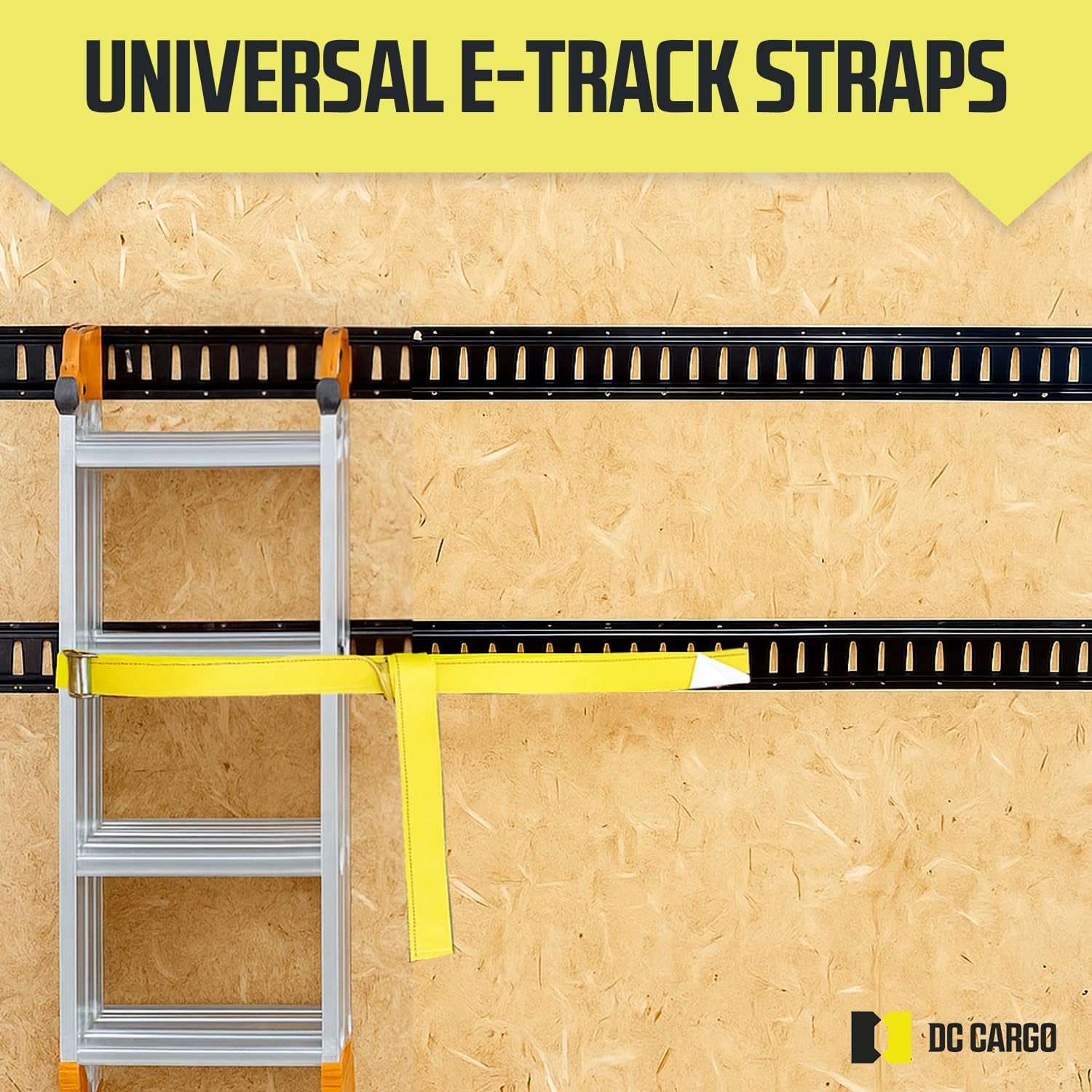 DC Cargo Mall E-Track Cam Buckle Straps, Heavy Duty Yellow Tie-Downs (Pack of 4), Strong Cam Buckle Strap, E-Track Spring Fittings, Tie Down for Motorcycle