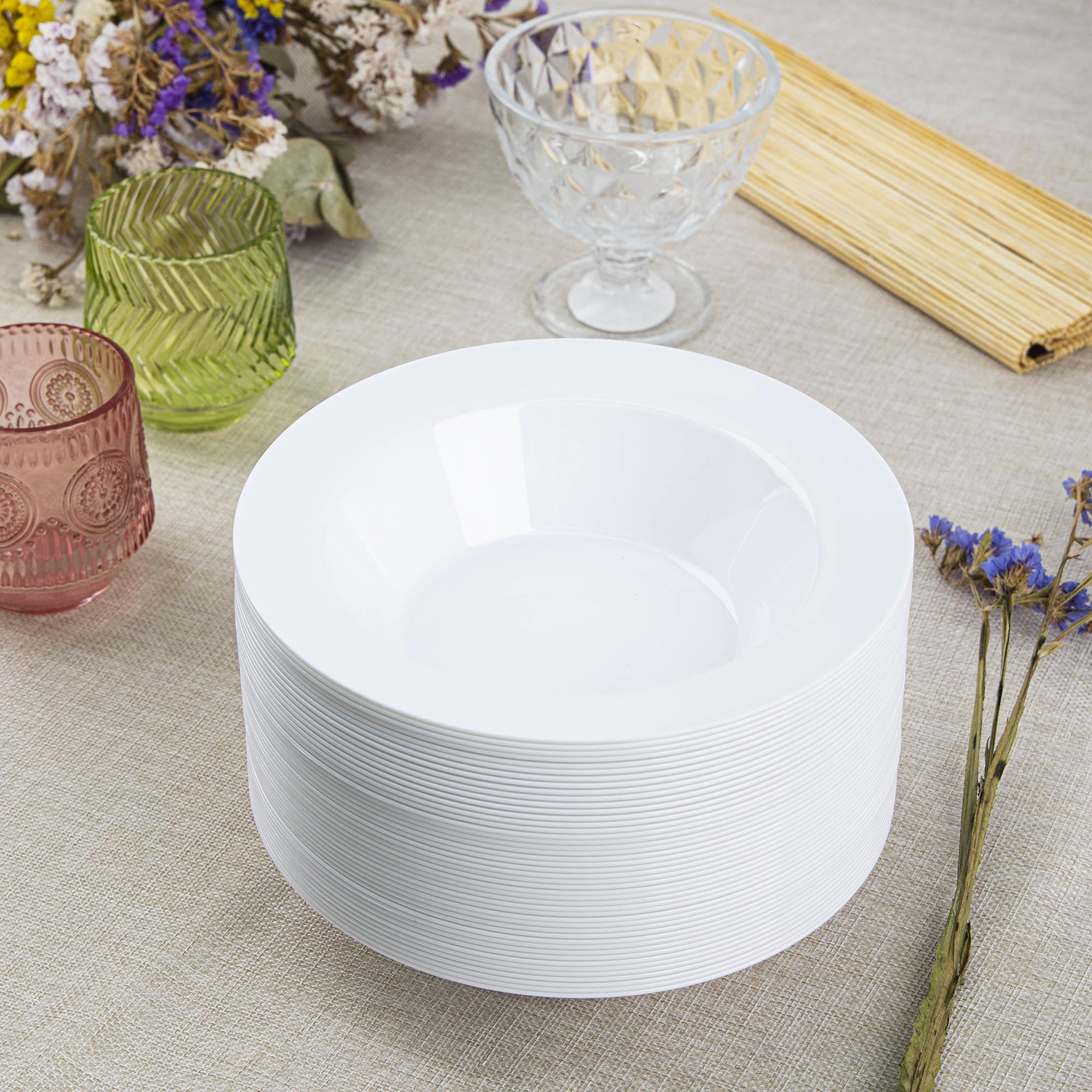 White Plastic Bowls - 50 Pack for Parties & Events -6
