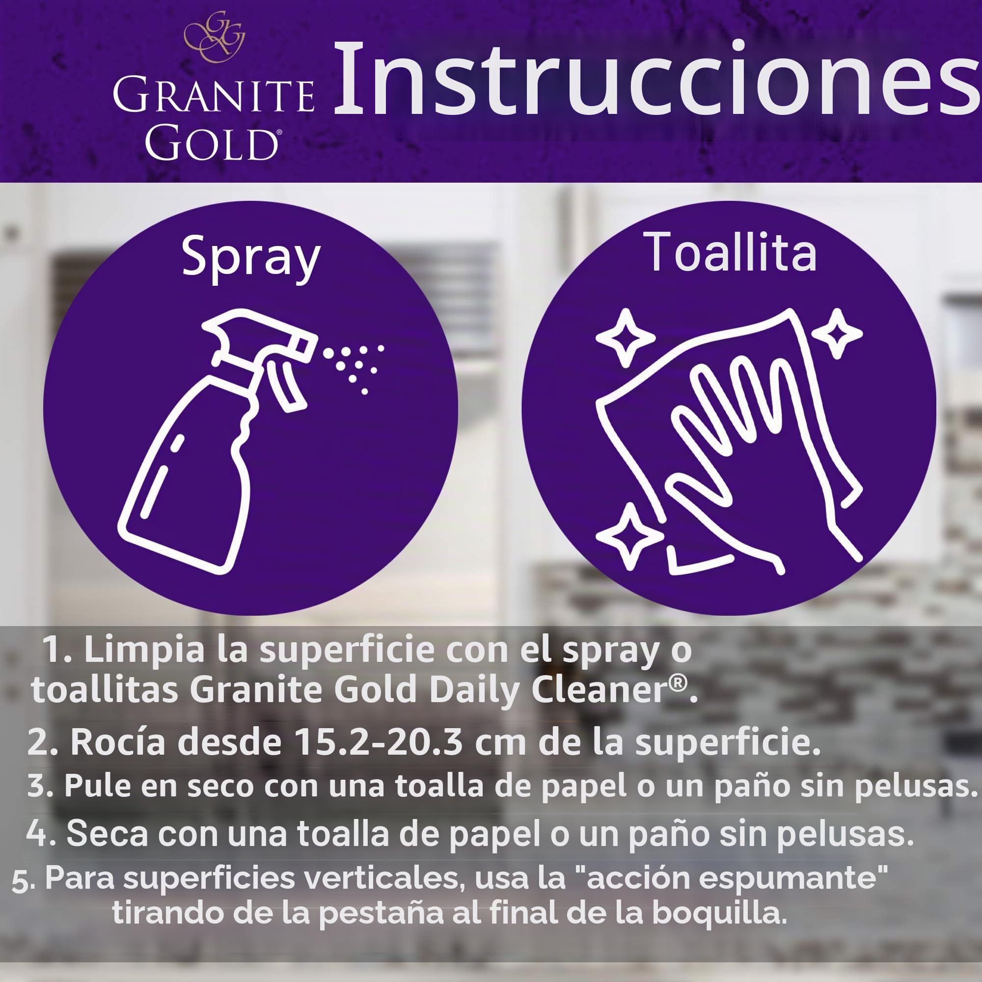 Granite Gold Spray de Pulido sin Rayas para encimeras de Granito, Cuarzo, mármol, travertino, Piedra Natural, 710 ml