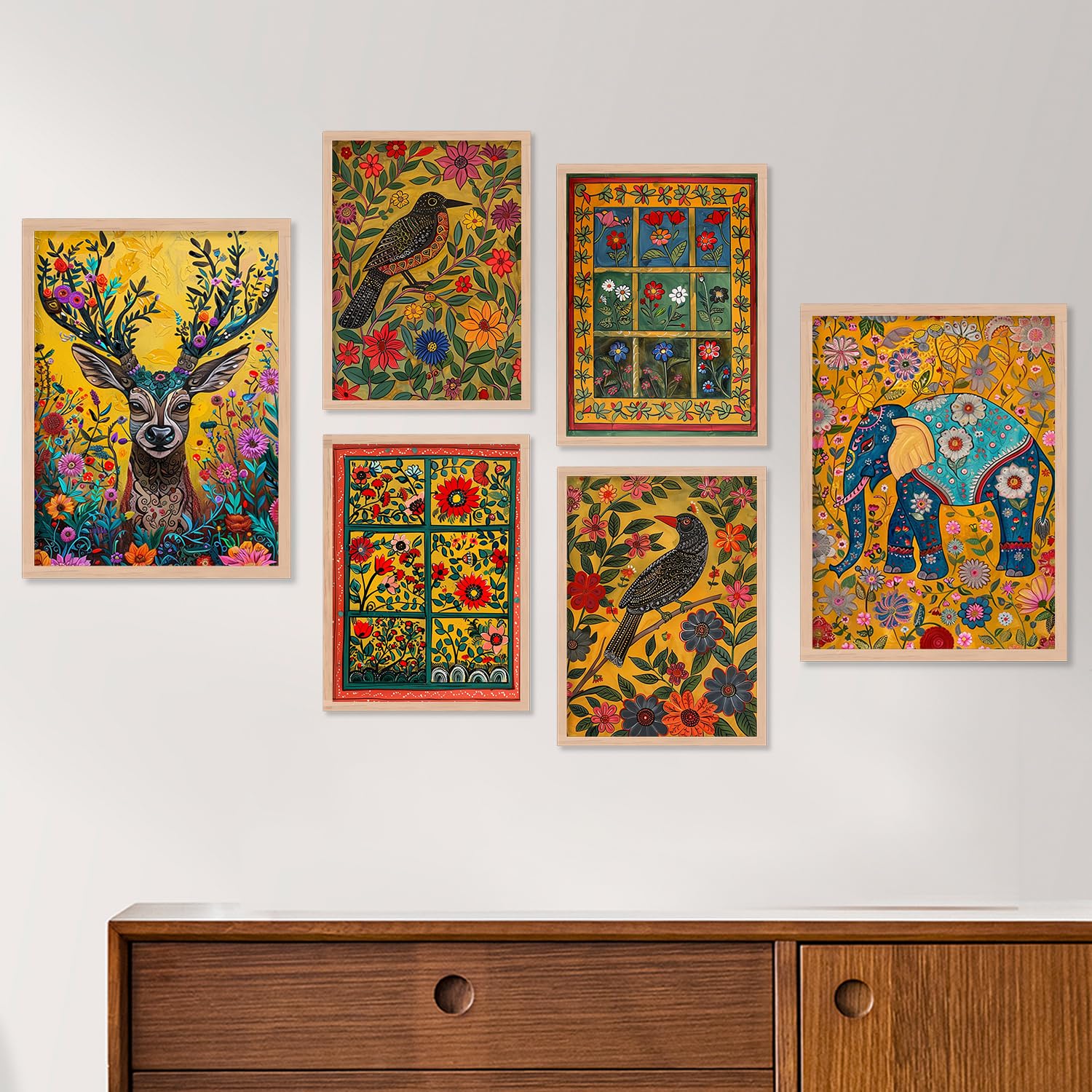 BANGERZ Madhubani Paintings For Wall Decoration - Pichwai Wall Painting For Living Room Bedroom -Big Size Frames For Ofiice Wall Decor - Framed Wall Art (Set of 6) (Traditional Indian Art 2) (B0D39XT2ZB) Amazon Price History, Amazon Price Tracker