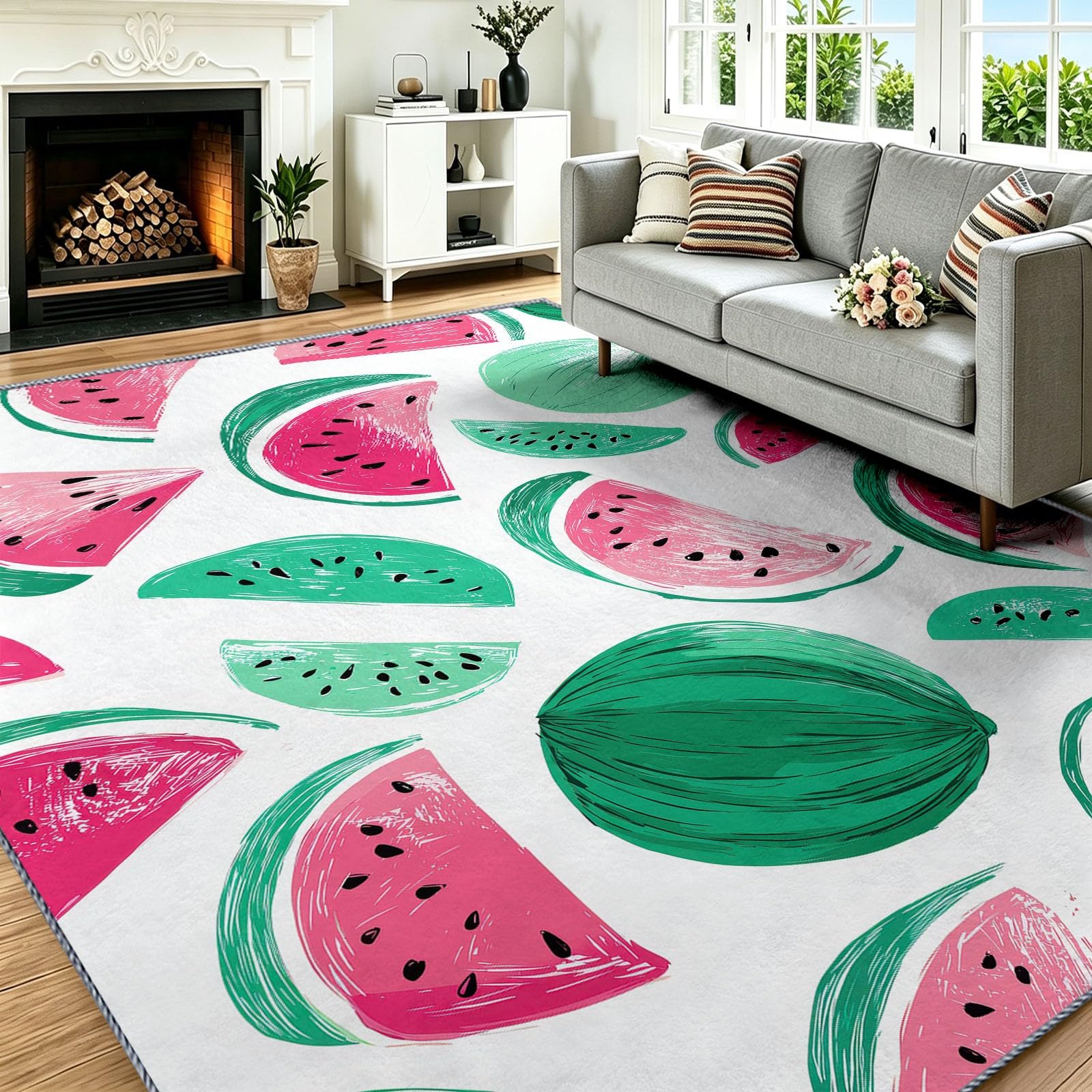 Tapis chambre enfant et salon lavable 140x200 motif pastèque antidérapant