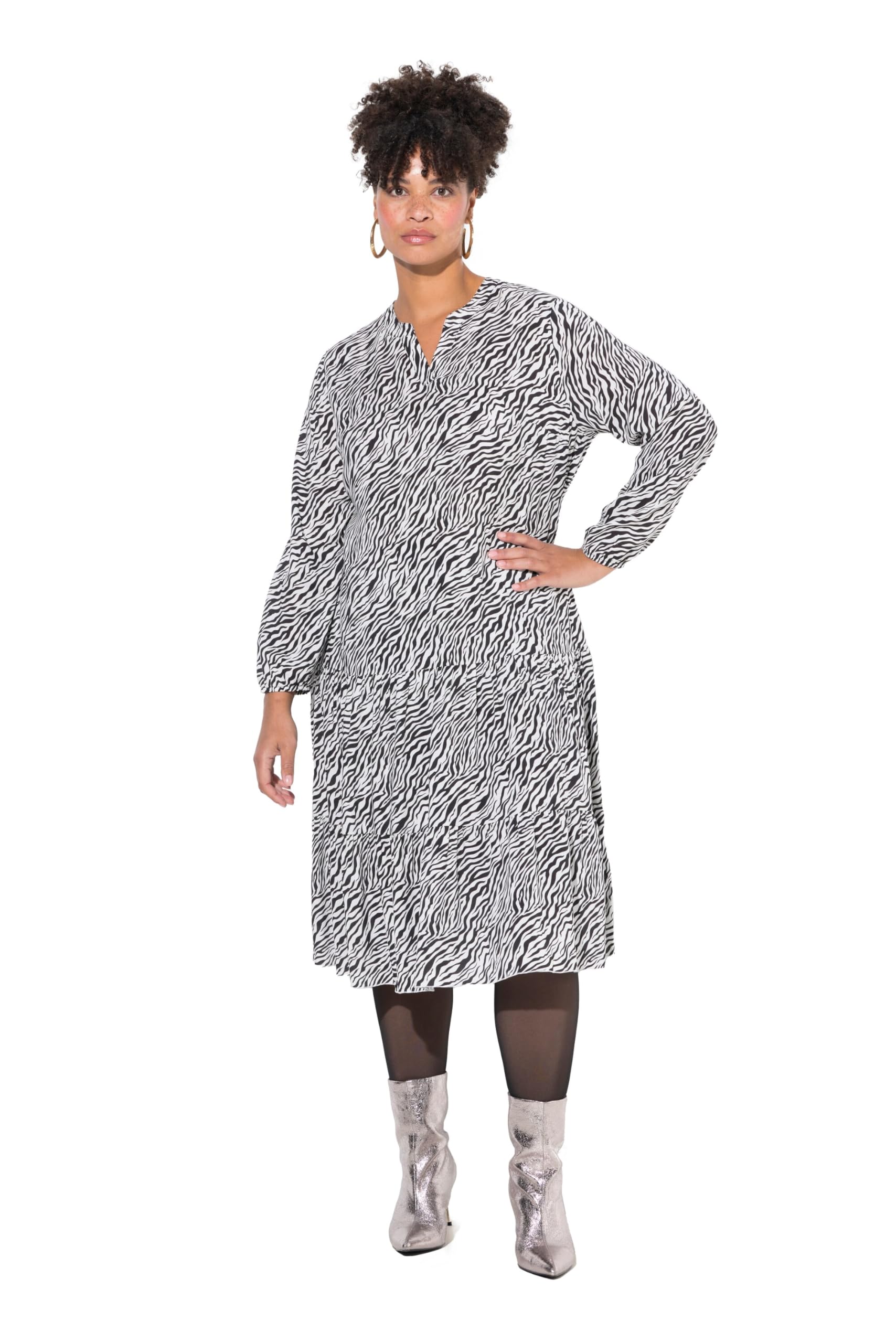 MIAMODA Damen große Größen Übergrößen Plus Size Midikleid, Zebramuster, Saumvolants 837262