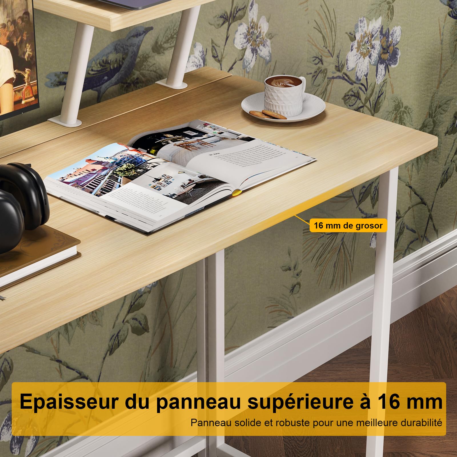 Table de Bureau Pliante, Bureau Pliant pour Petits Espaces Table d'Ordinateur Portables avec Support écran Bureau d'Ordinateur Pliable Informatique Pliable pour Travailler 80 x 45 x 75 cm