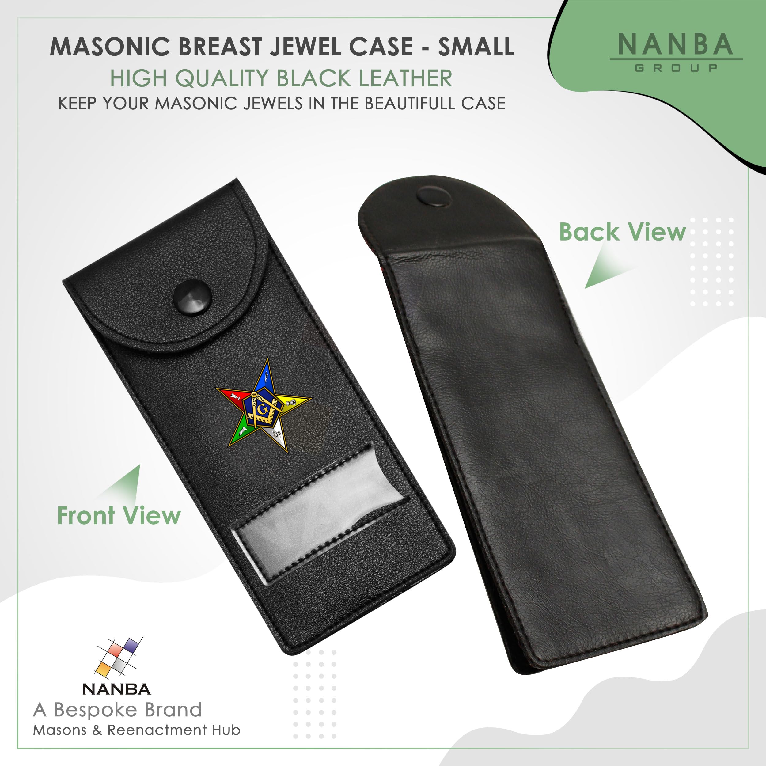 Masonic Regalia Pocket Jewel Holder Case Leather Carry Wallet with Soft Lining for Freemason Lodge Jewels, Pins & Badges - OES Masonorder of the Eastern Star - Printed