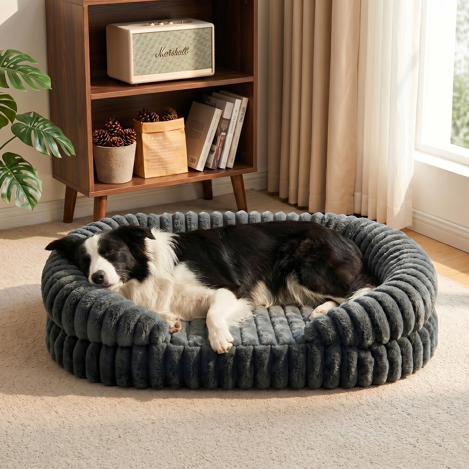 Woiil Large Dog Bed, Washable Orthopedic Dog Beds with Waterproof Removable Cover, Anti-Slip Bottom Dog Bed, Anti-Anxiety Pet Bed, Thick Supportive Dogs Sofa, 90x65x17cm, Grey