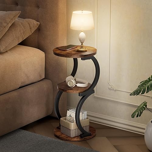 Miniatura 7 de Mesa auxiliar pequeña, mesa auxiliar redonda de 3 niveles para sala de estar, mesa de acento en forma de S para espacios pequeños, sofá, dormitorio,