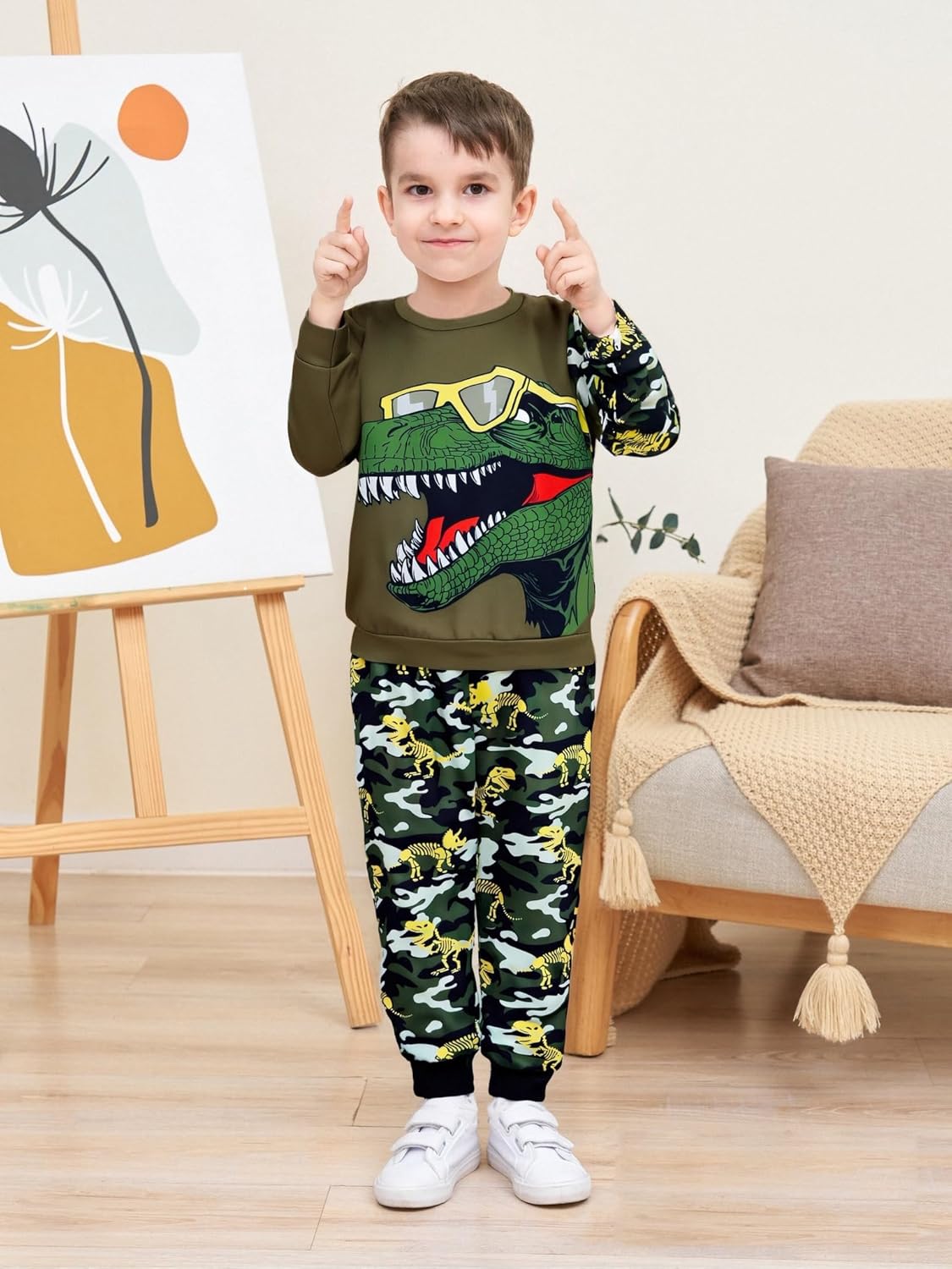 Toddler Baby Boys Dinosaur Clothes Long Sleeve Top & Pants Casual Wear 2-7 Years Fall Outfits Set - Image 2
