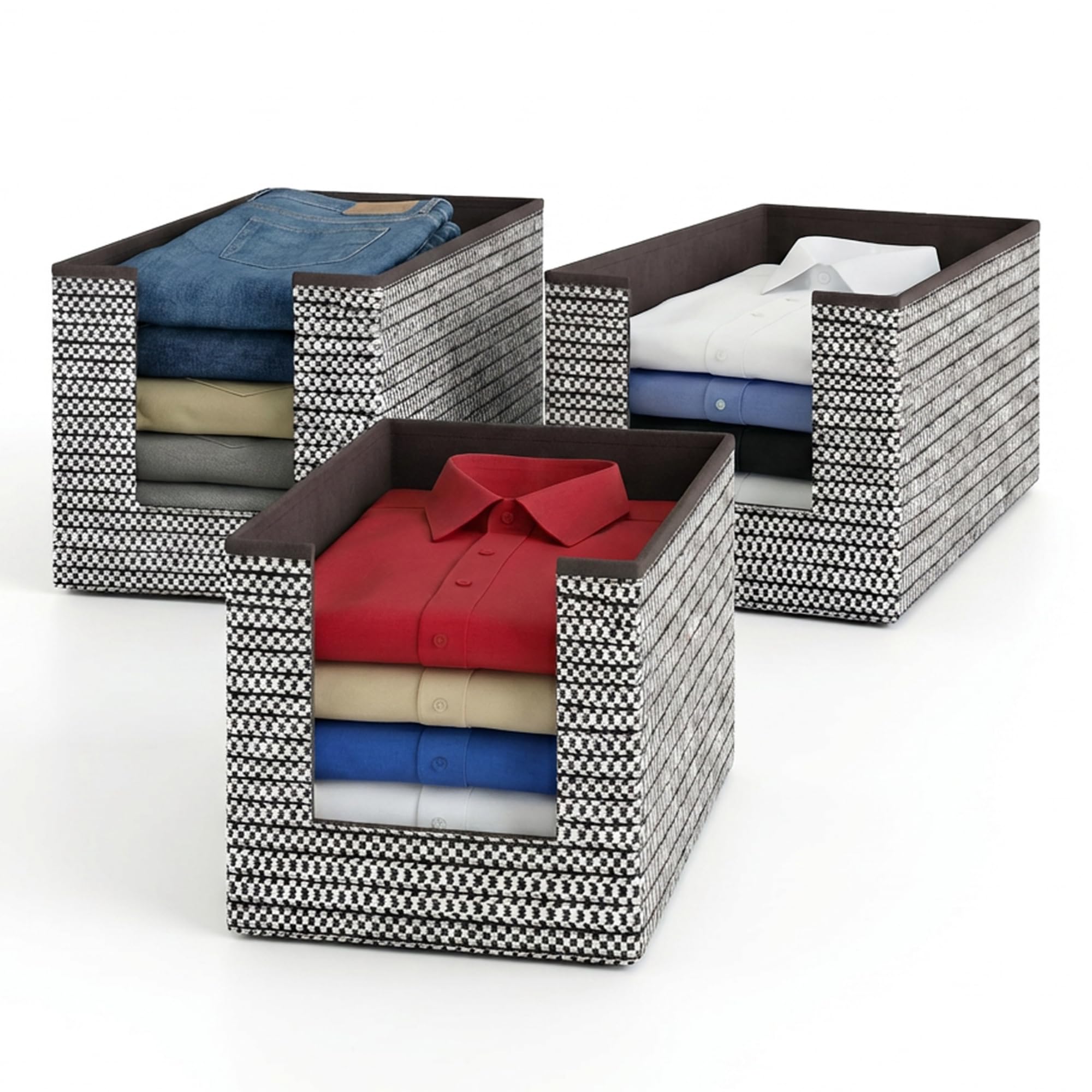 DALUCI Shirt Stacker & Clothes Organizer for Wardrobe | Non-Woven Foldable Storage Box for Cupboard, Closet & Bedroom | Strong Collapsible Fabric Organizer | 40x25x24 cm – Pack of 3 (Brown)
