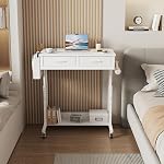 WINAZ Small Rolling Desk with Drawers & Storage - 32 Inch Adjustable Height Standing Desk on Wheels for Teachers, Students, Portable Mobile Workstation for Home Office, Small Spaces, Sewing & Crafts
