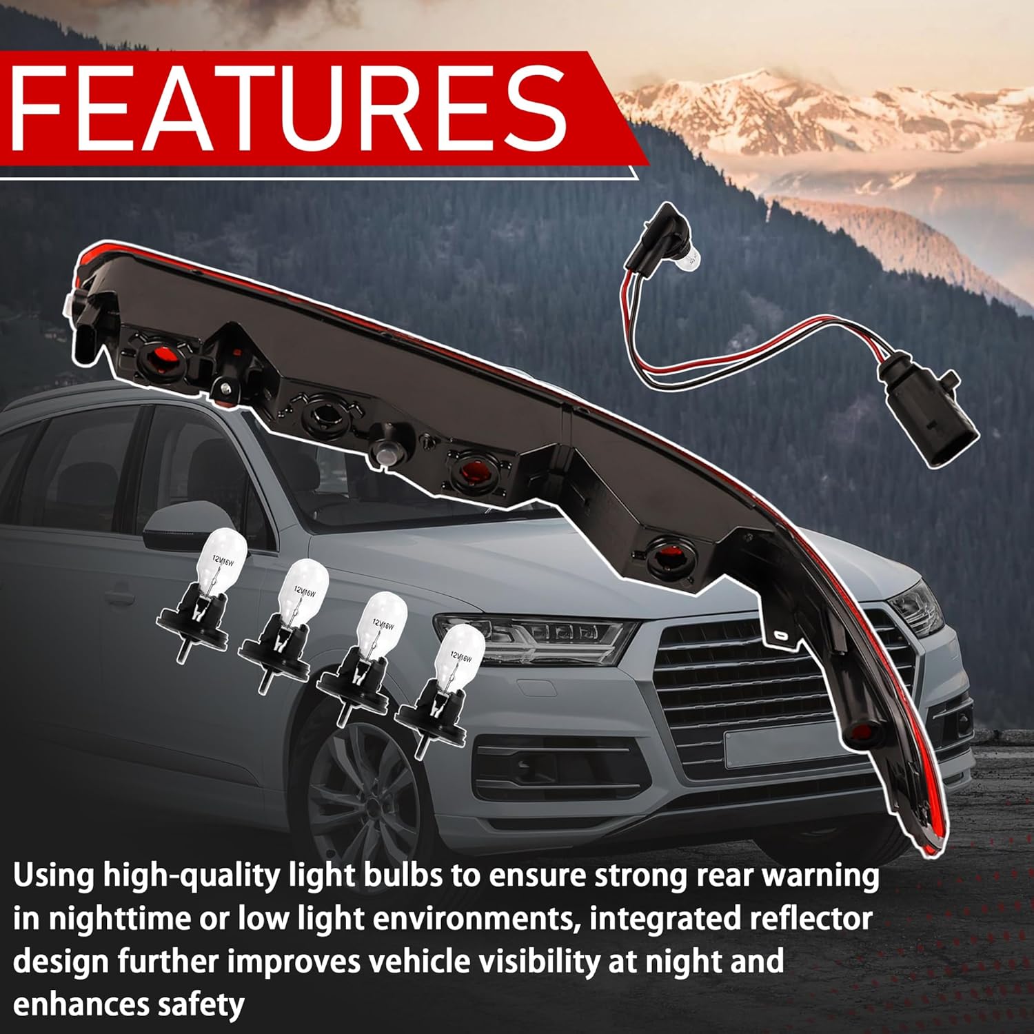 Left Driver Side Taillight Rear Bumper Tail Light Reflector Assembly Compatible with 2016-2022 Audi Q7 Replaces 4M0945095 - Image 4