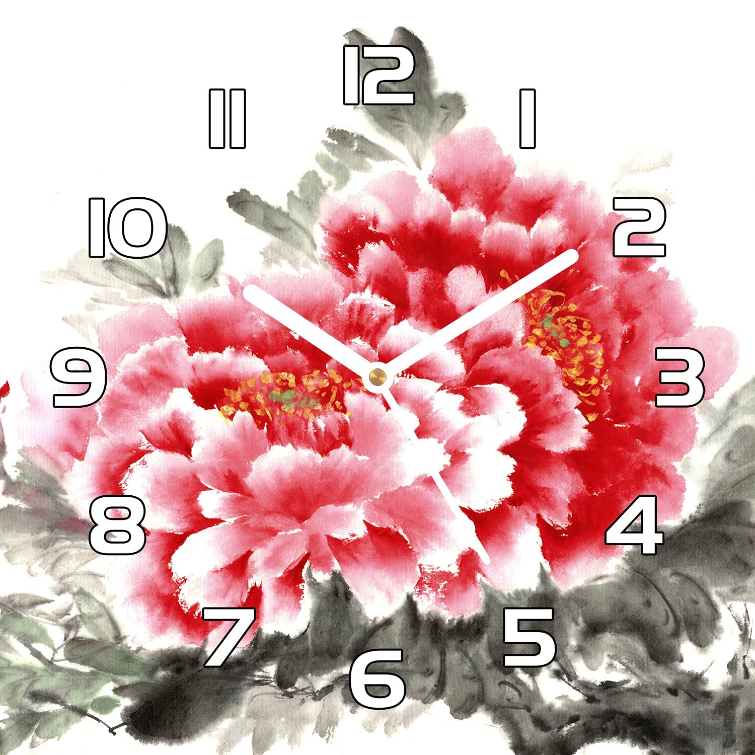 Horloge en verre cuisine 30x30 cm moderne rose chinoise murale en verre sécurité aiguilles blanches