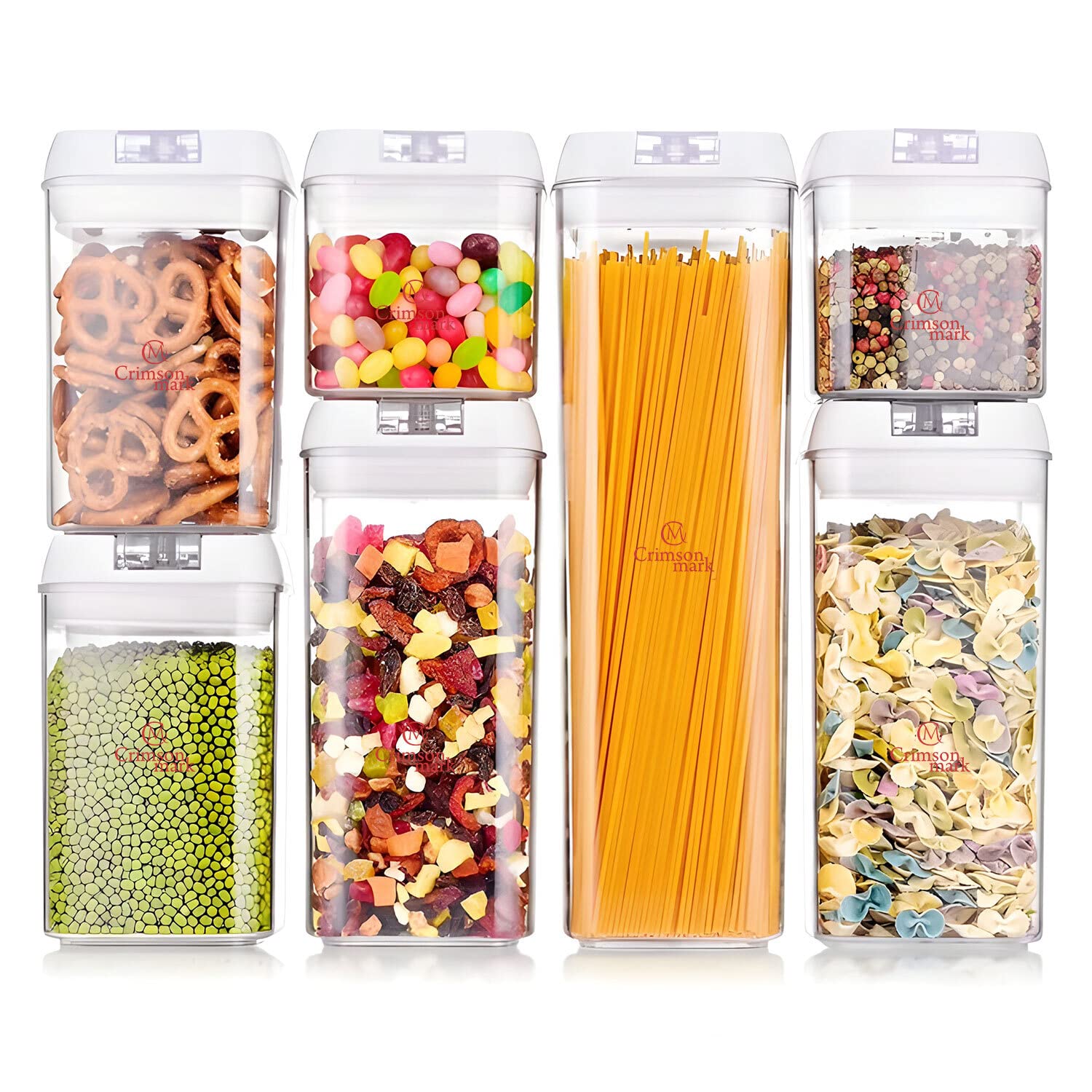 CRIMSON MARK Set of 7 Airtight Kitchen Storage Container Boxes, BPA Free Pantry Kitchen Organizer Containers – Perfect as Cereal, Flour or Sugar Containers