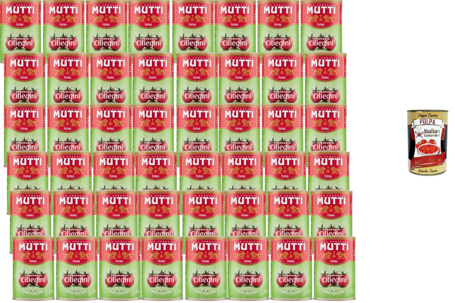 Italian Gourmet Bundle Pomodorini Ciliegini 48x 400g + Polpa Gratis – Kirschtomaten in Dose, ganze Cherrytomaten für Pasta, Pizza