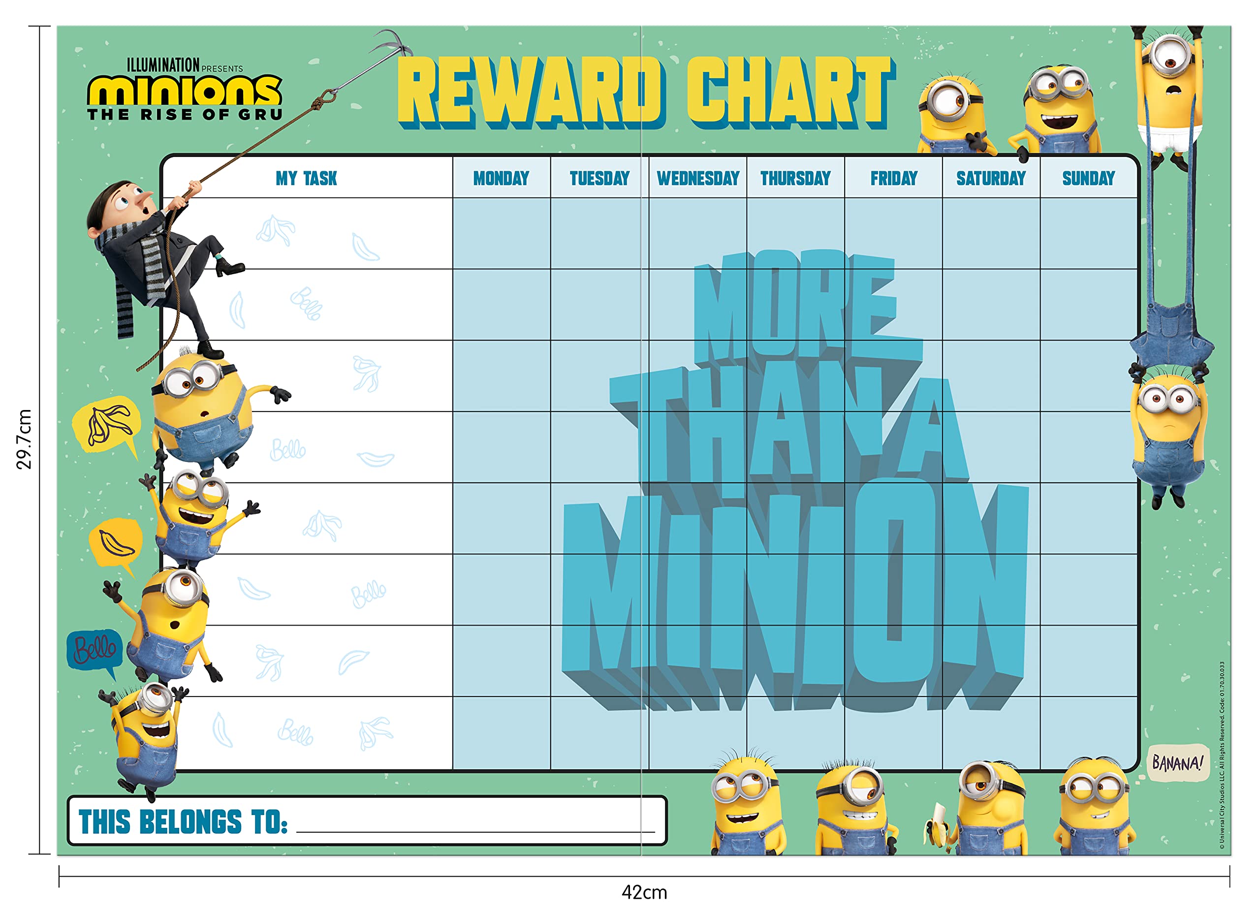 Paper Projects 01.70.30.033 Minions: The Rise of Gru Reward Include 56 Adesivi Scintillanti, la Tabella Colorata è Lavabile, Blu/Verde, 29,7 cm x 42 cm