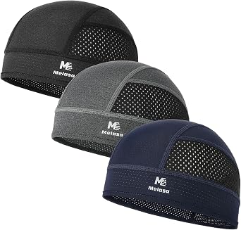 MELASA 3Pcs Breathable Mesh Skull Cap for Men Cooling Hard Hat Liner