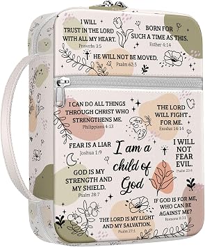 Inspirational Bible Cover for Women with Verses I Am a Child of God Canvas Case, Zippered Scripture Bag, Fits Standard Size Bible, Christian Gift for Girls Church Bible Study