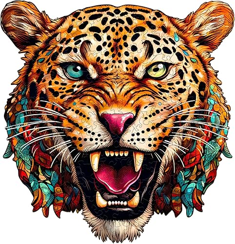 Rompecabezas de madera de tilo, 90 piezas de animales de madera, leopardo ágil, A5-7.6 x 7.8 pulgadas para todas las edades