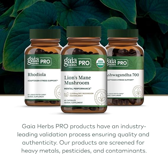 GAIA HERBS PRO Lion's Mane Mushroom - Supports Brain & Neurological Health* - Organic Mushrooms - Gluten-Free - 60 Capsules (30 Servings)