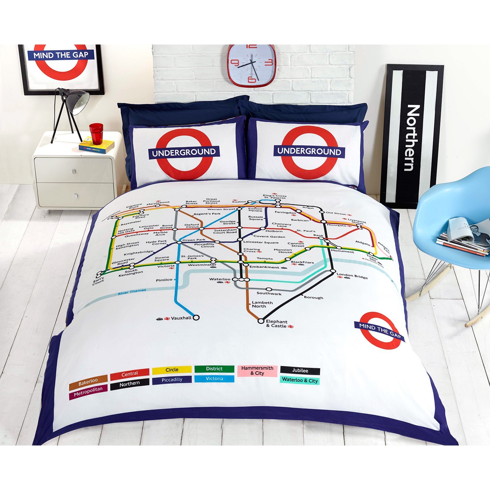 Just Contempo Heart of London Duvet Cover Set, King, Blue