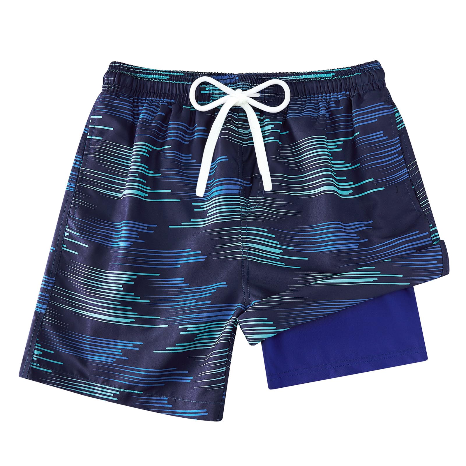 Boys Swim Trunks with Boxer Brief Liner Compression Swimwear Quick Dry Swim Shorts Bathing Suits 7-20 Years