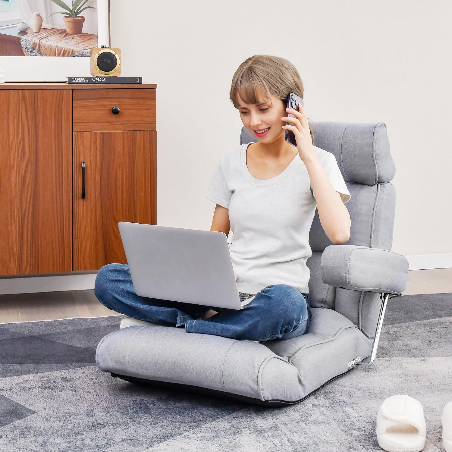 Giantex Adjustable Folding Sofa Chair - Lazy Floor Chair with Infinitely Adjustable Backrest, Extendable Armrest & Seat, Couch Recliner for Meditation, Reading, Gaming Floor Chairs for Adults (Gray)