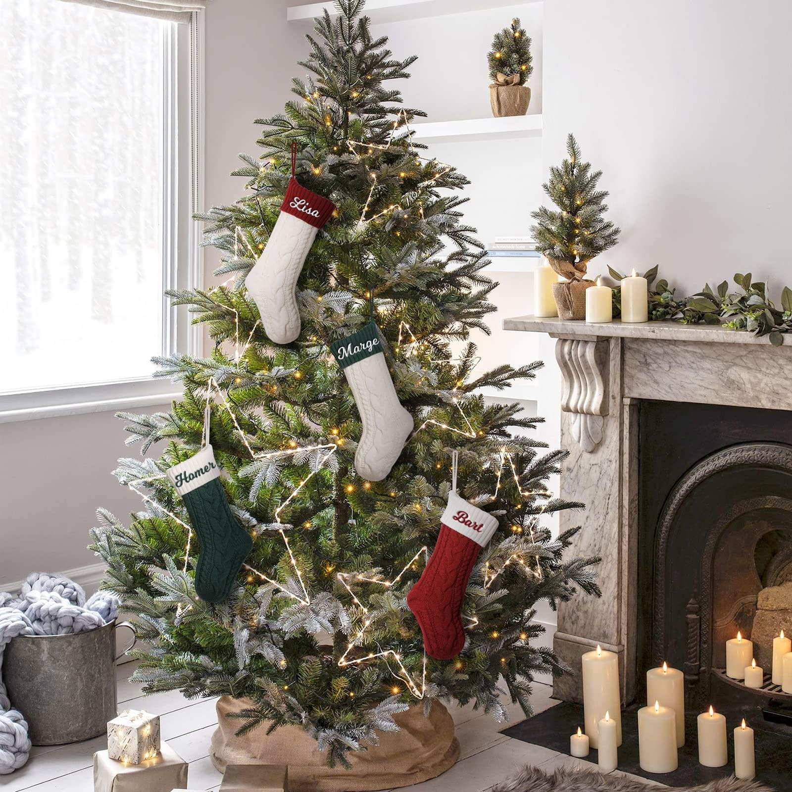 Calcetín de Navidad personalizado, 18 pulgadas, grande, personalizado, con nombres, bordado de punto, medias de Navidad con inicial, medias colgantes para chimenea (1 unidad)